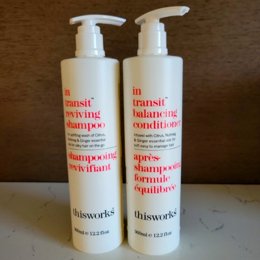 Whoopin 24.4 ounce total! This Works In Transit Shampoo and Conditioner pump bo…